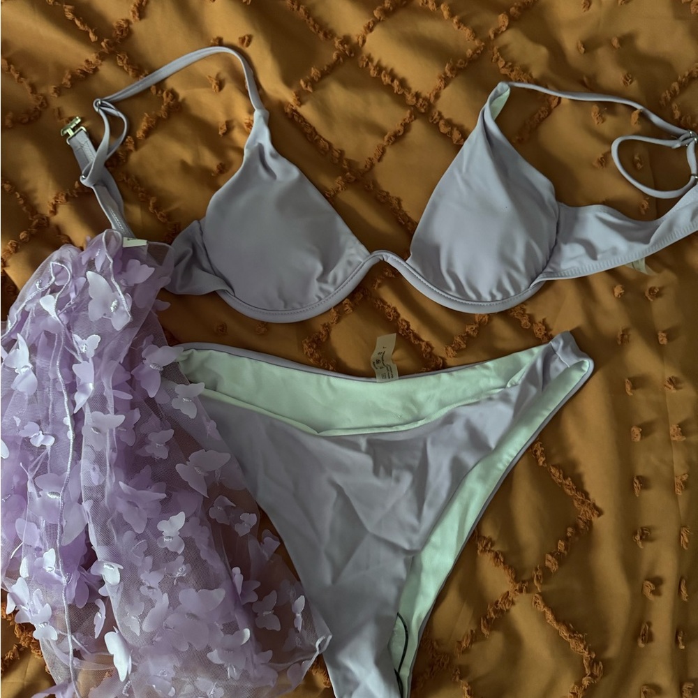 Lavender Bikini Set with Sheer Cover-Up